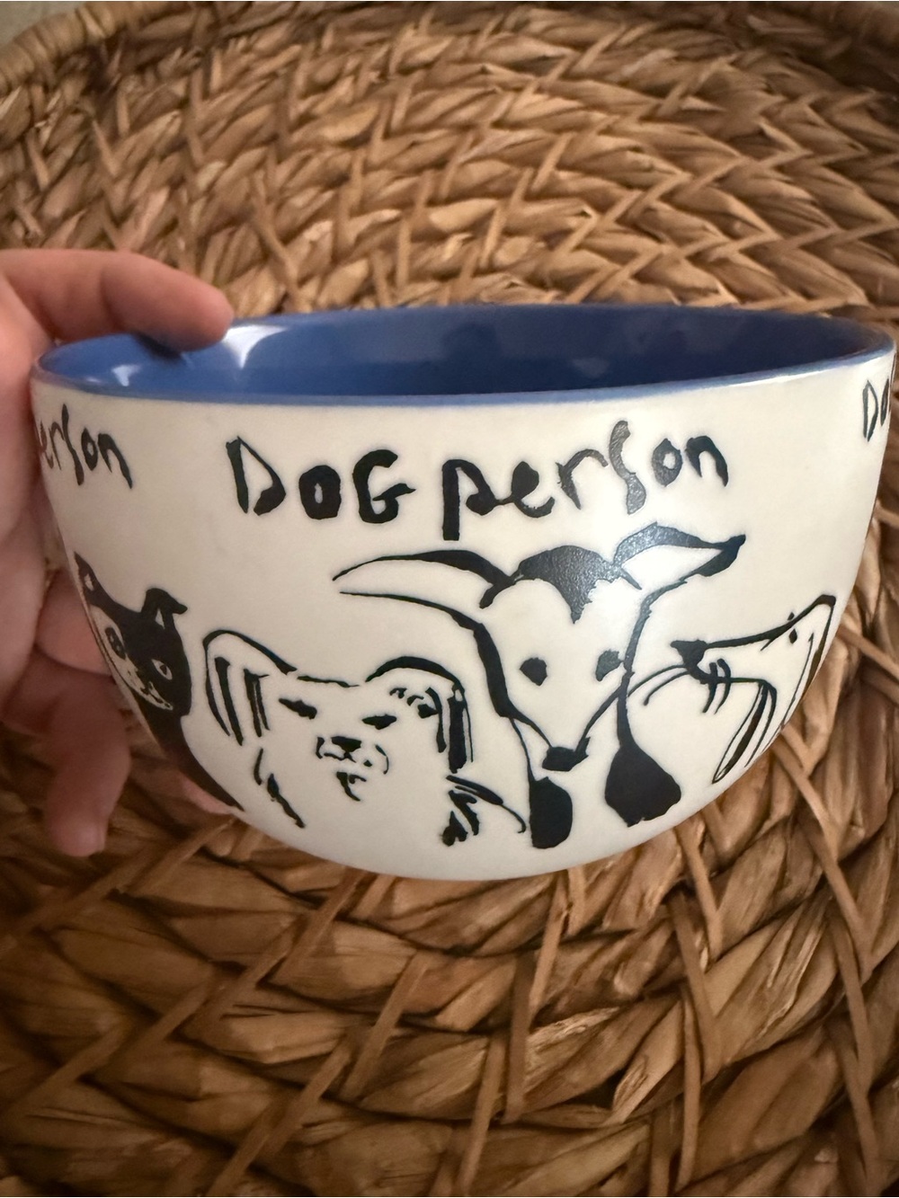 Anthropologie Blue and White 'Dog Person' Ceramic Cereal Bowl